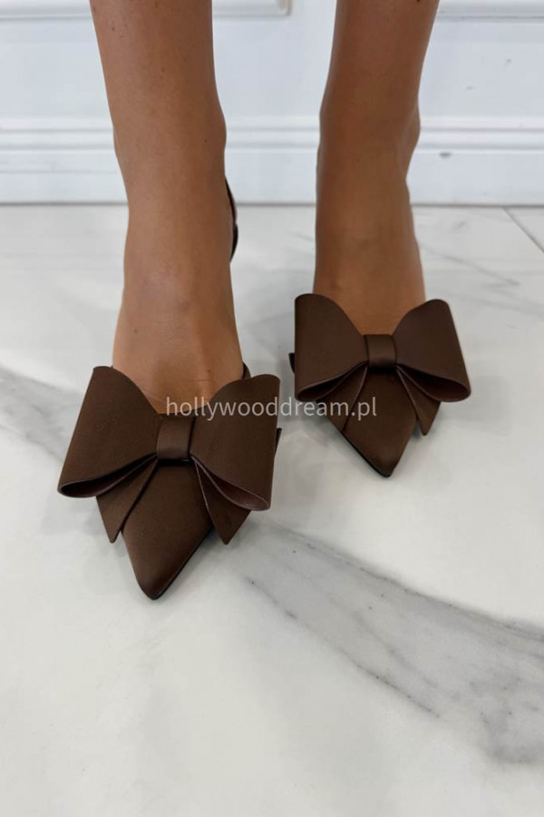 Buty na szpilce z kokardą czekoladowe FLORESSA