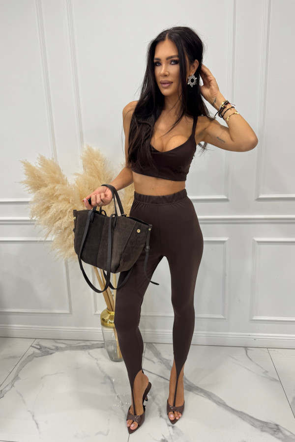 Top krótki na regulowanych ramiączkach czekoladowy IGOR 161