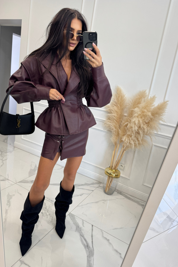 Spódniczka mini z wiązaniem zapinana na zamek, skóra węża bordowa GRACJA 25