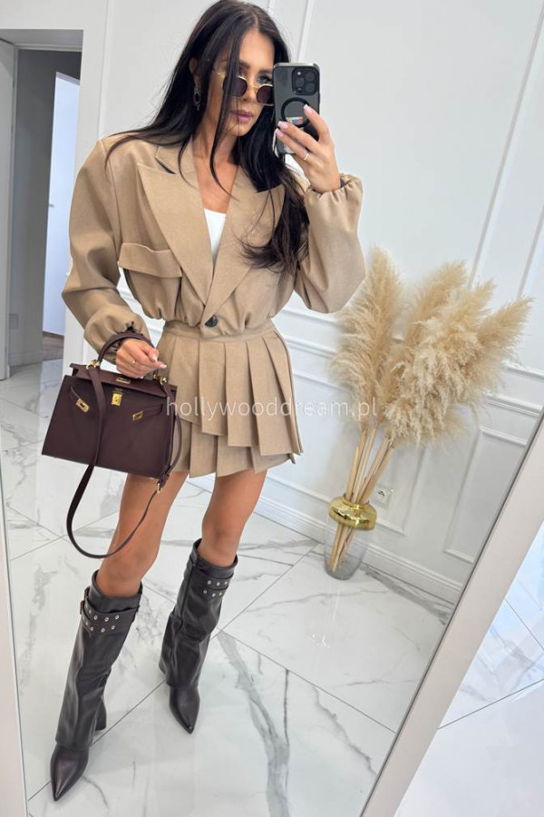 Kozaki skórzane na słupku z klamrami brązowe KIM