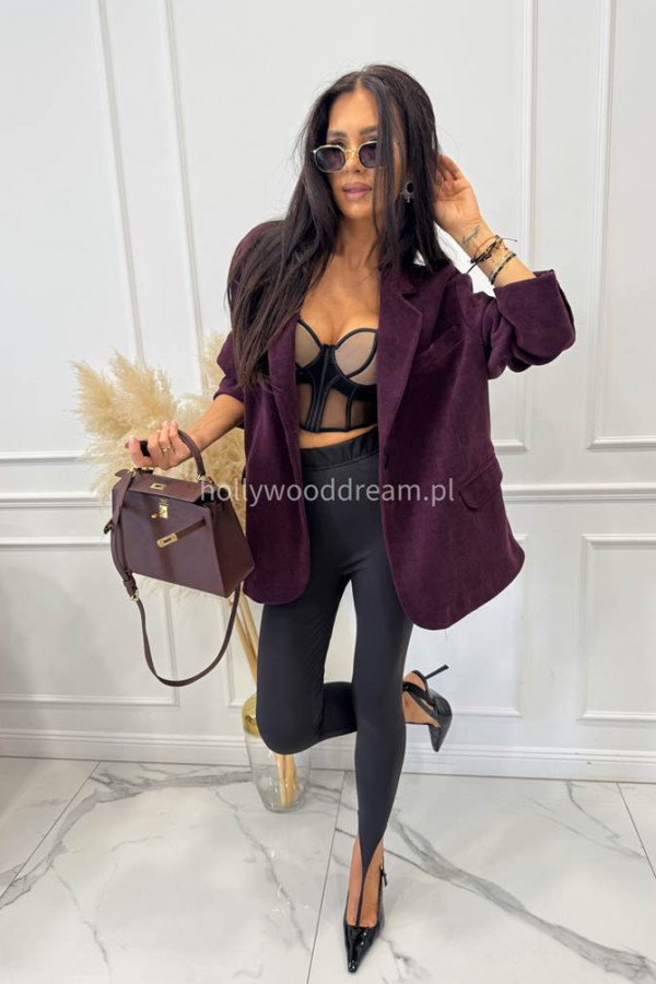 Marynarka sztruksowa na jeden guzik bordowa OTYLIA 131