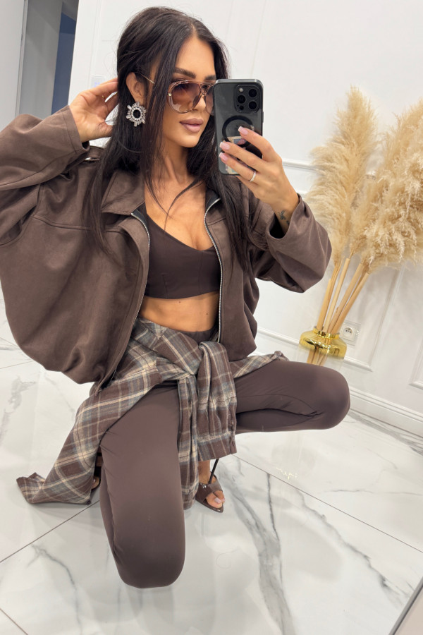 Kurtka bomberka oversize ze ściągaczem na dole czekoladowa TRIXI 19