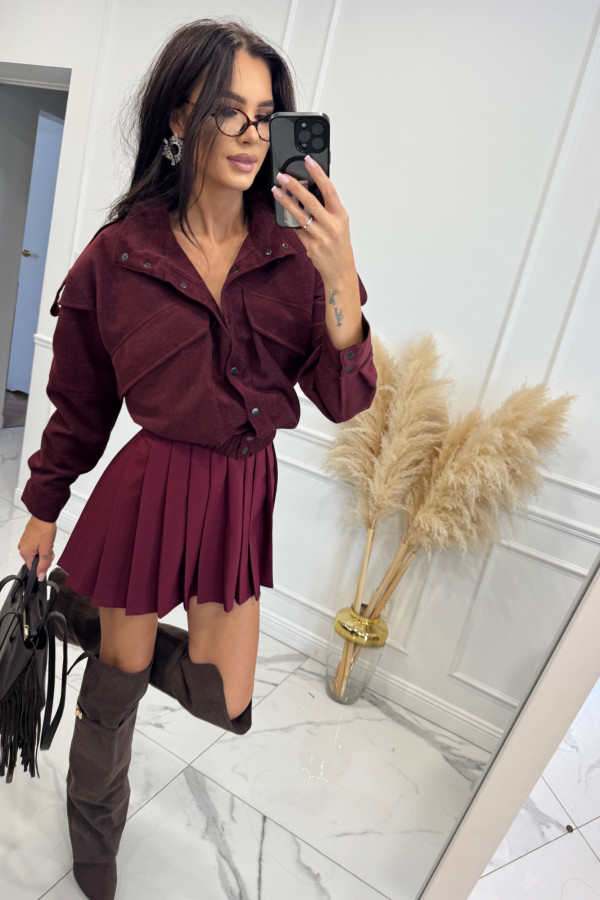 Kurtka materiałowa z dużymi kieszeniami bordowa IZABELLA 131