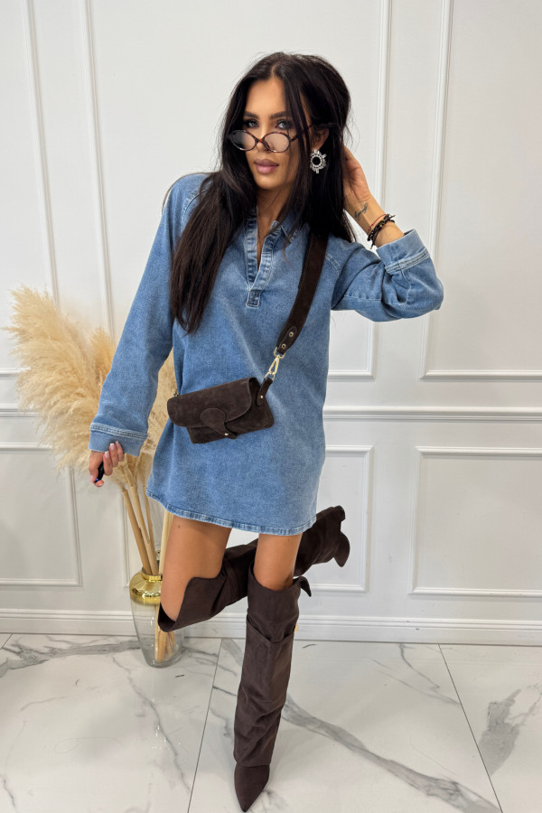 Sukienka mini jeansowa luźna na długi rękaw SABINA 193