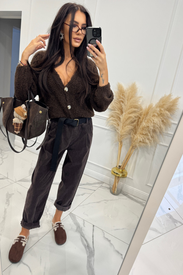 Czekoladowy sweter bukla zapinany na guziki ERWIN 194,190