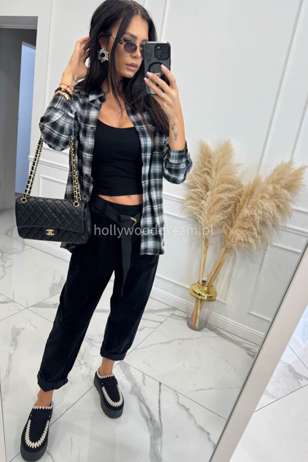 Czarno-kremowa koszula w drobną kratę bawełniana z kieszenią PAULINA 06