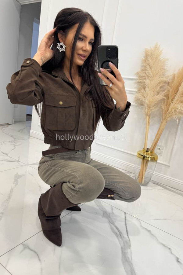 Brązowa kurtka bomberka z a'la skóry matowa NIKA 09