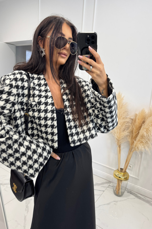 Czarno - biały żakiet we wzór pepitki Aliza 171