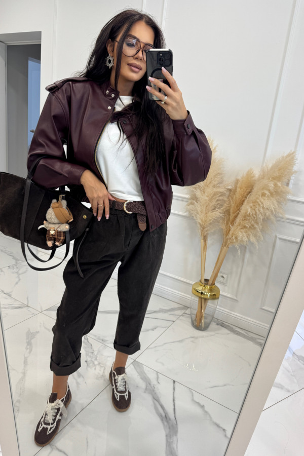 Bordowa kurtka oversize z eko skóry Cameron 69