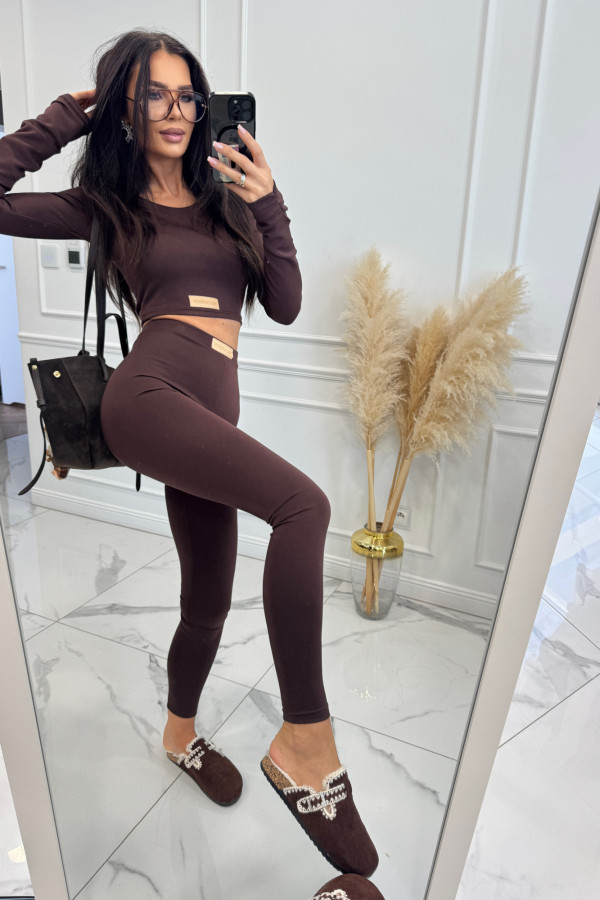 Czekoladowy komplet z wiskozy top+legginsy MICHALINA 155