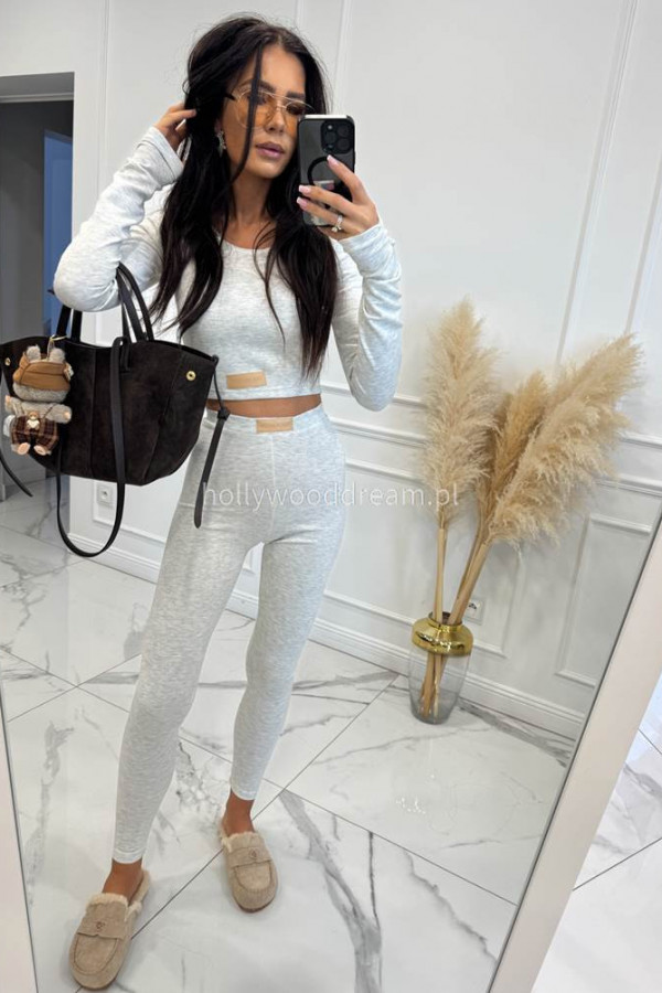 Szaro melanżowy komplet z wiskozy top+legginsy MICHALINA 155