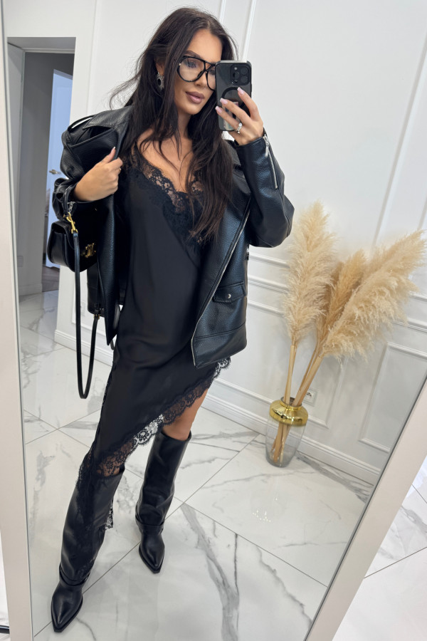 Czarna sukienka midi asymetryczna z koronką MONIA 17