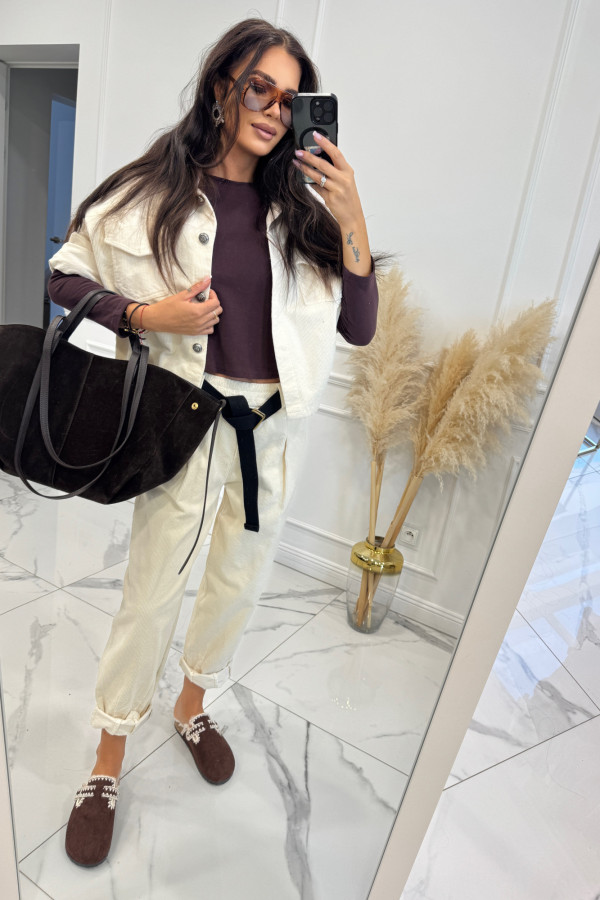 Kremowa kurtka jeans Sara 49