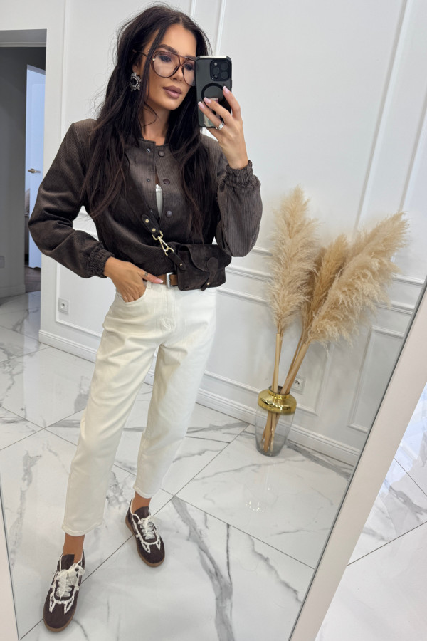 Kremowe spodnie jeans z paskiem Fobis 24