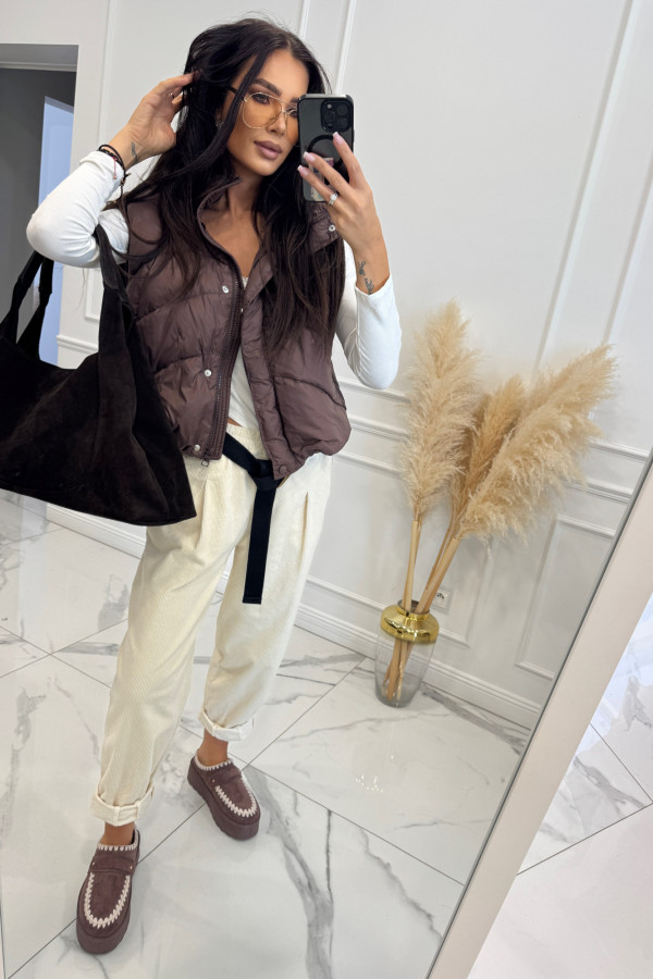 Czekoladowa kamizelka puchowa krótka ze ściągaczami PAOLA 37