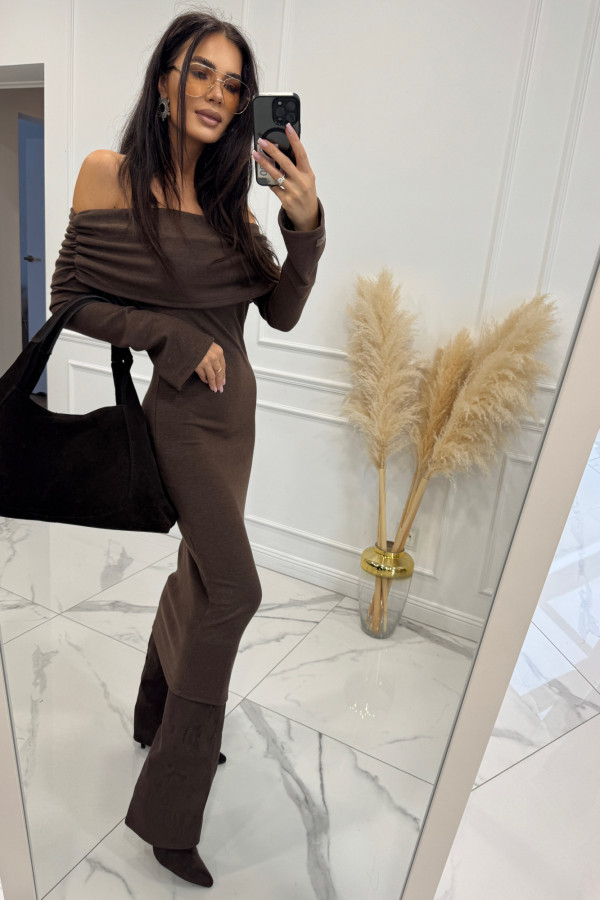 Czekoladowa Sukienka midi hiszpanka sweterkowa Doroti 185