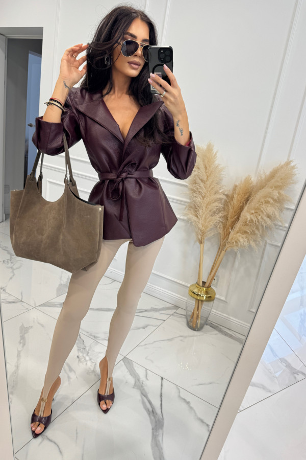 Bordowa marynarka skórzana z bufiastymi ramionami Izabela 25