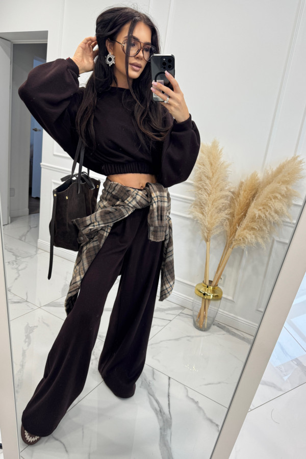 Czekoladowy komplet sweterkowy bluza+ spodnie Milka 183