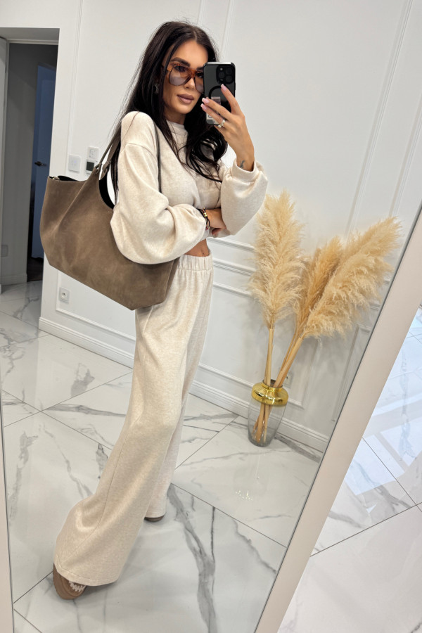 Jasno beżowy komplet sweterkowy bluza+ spodnie Milka 183