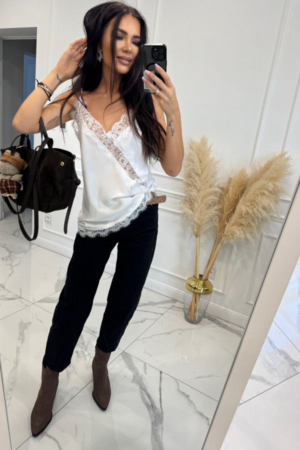 Biała bluzka na ramiączkach z koronką ROKSANA 17