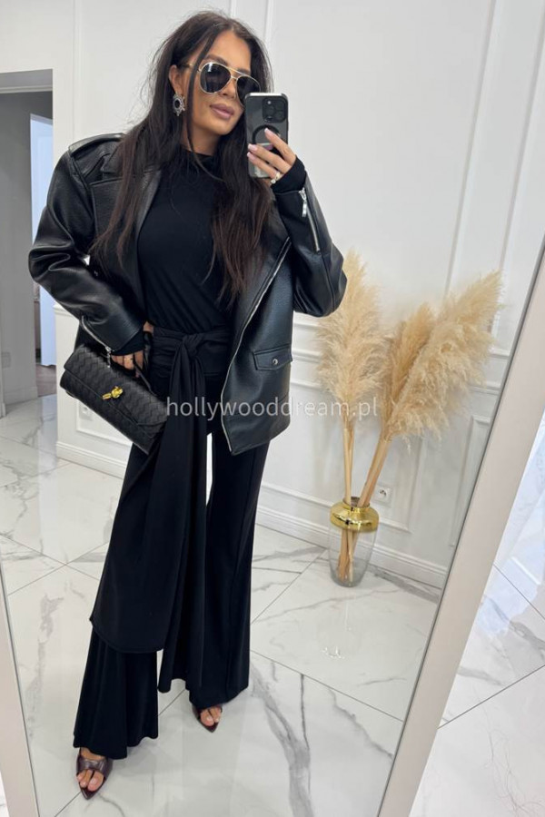 Czarne spodnie dzwony z wiązanym pasem Saylor 25