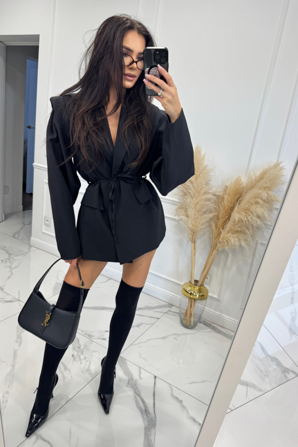 Czarna marynarka z guzikiem i wiązaniem w tali MIA 19