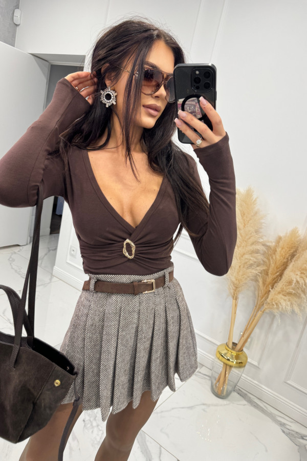 Czekoladowo-kremowa spódniczka mini plisowana w jodełkę HELENA 19