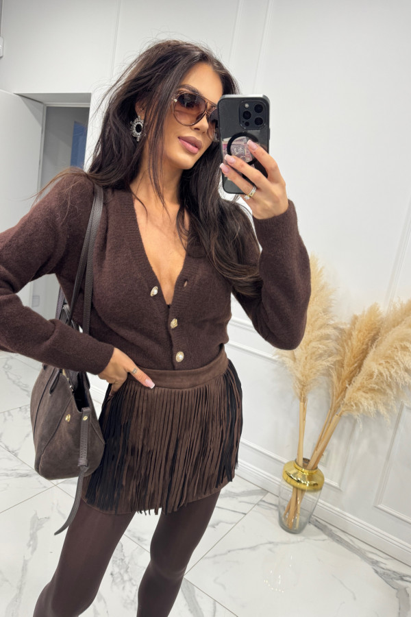 Czekoladowy krótki kardigan z ozdobnymi złotymi guzikami PEDRO 31