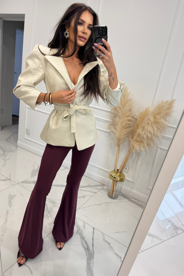 Kremowa marynarka skórzana z bufiastymi ramionami Izabela 25