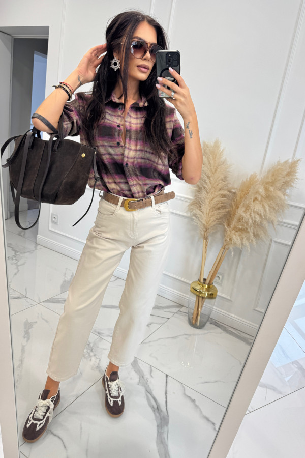 Kremowe spodnie balloon jeans z paskiem Frank 195