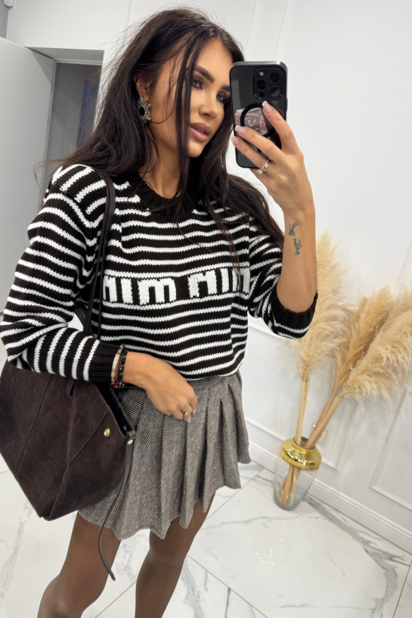 Ciemnoczekoladowy sweter w kremowe cienkie paski BASIA 44