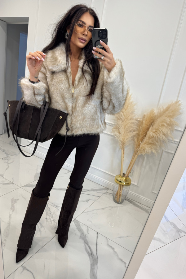 Beżowo-czarne futro zapinane na zamek Robert 09