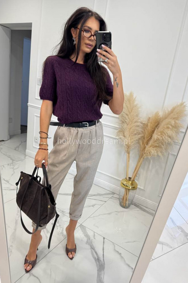 Piaskowo-Beżowe spodnie z domieszką wiskozy Elegant 06