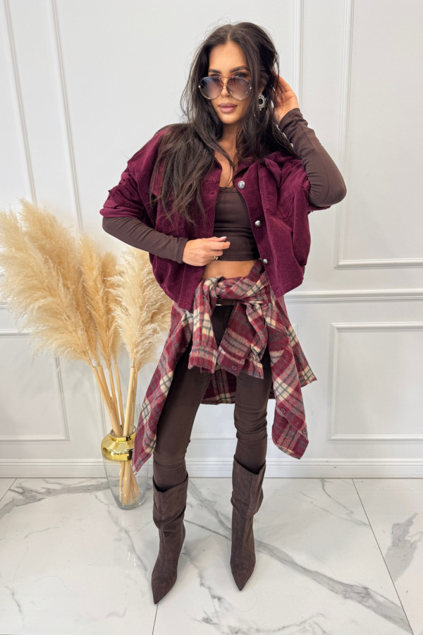 Kurtka sztruksowa bawełniana na guziki śliwkowa MARLENA 52,06