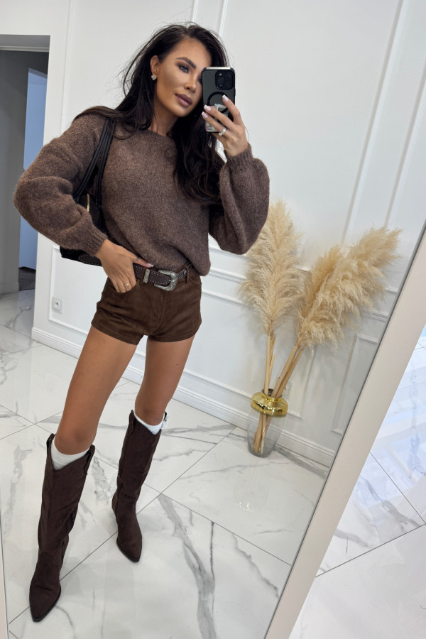 Jasno brązowy sweter ze ściągaczami przy rękawach i w talii MUFFIN 19