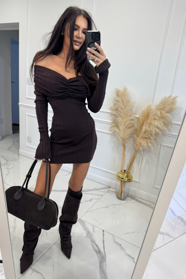 Brązowa sukienka mini dzianinowa al'a hiszpanka ANKA 09