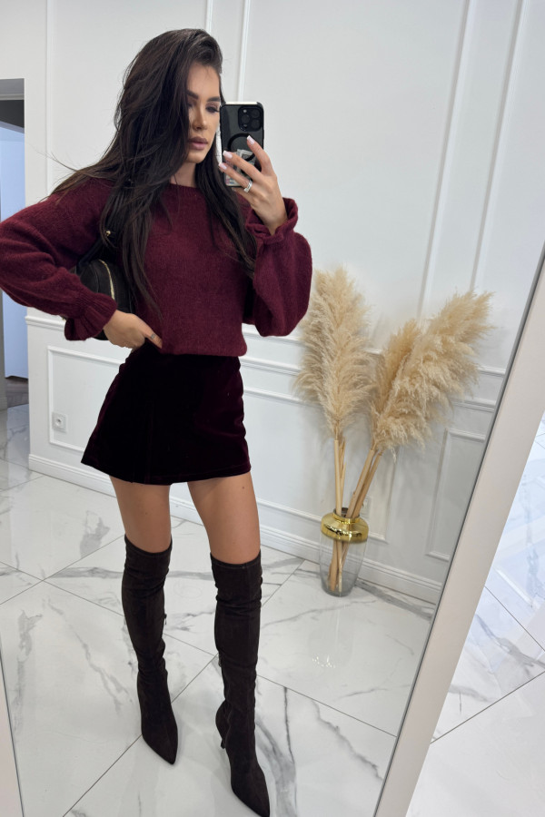 Bordowe spódnico-spodenki welurowe z rozcięciem ANTONI 09