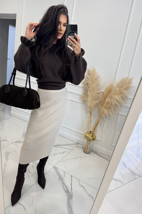 Jasno beżowa spódnica midi dzianinowa FLORA 190