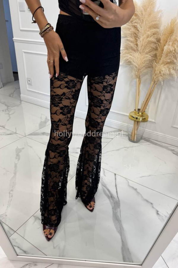 Czarne spodnie koronkowe typu dzwony TYMON 19,17