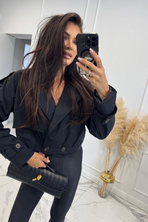 Czarny trencz krótki z dwoma guzikami AURELIA 19