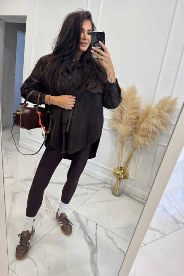 Czekoladowa koszula sztruksowa z kapturem i kieszeniami DAGA 17