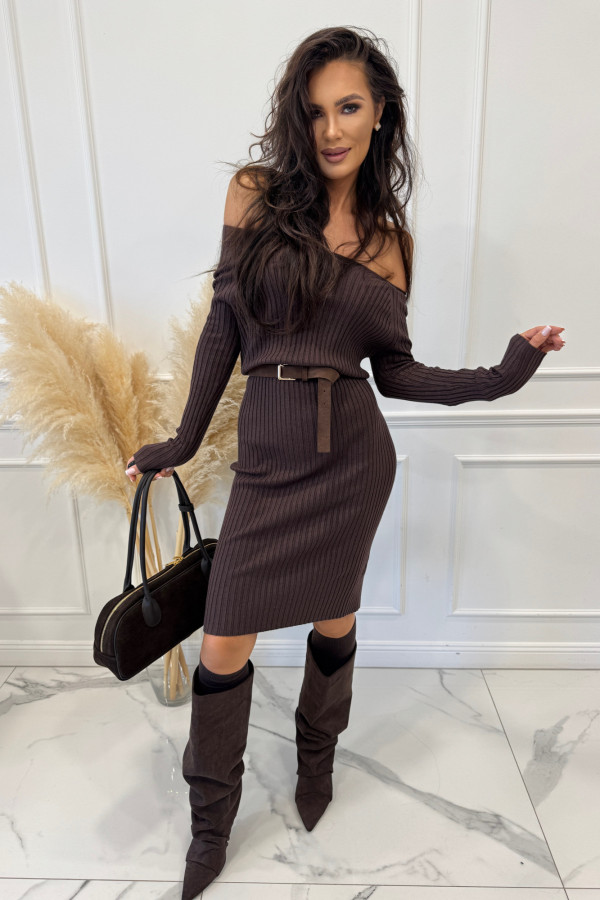 Czekoladowa sukienka dzianinowa DRAGON 190