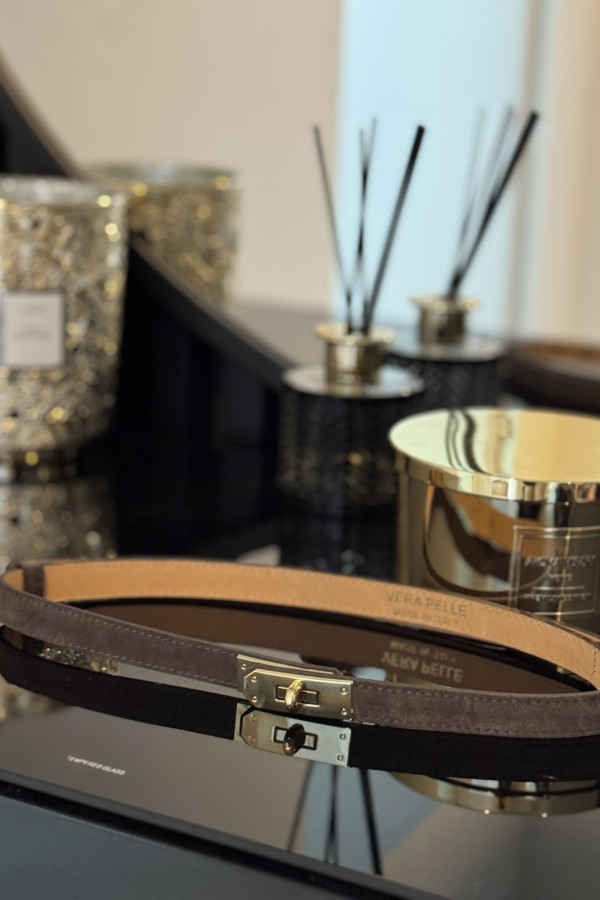 Mokka pasek zamszowy wąski z regulowaniem VERA PELLE