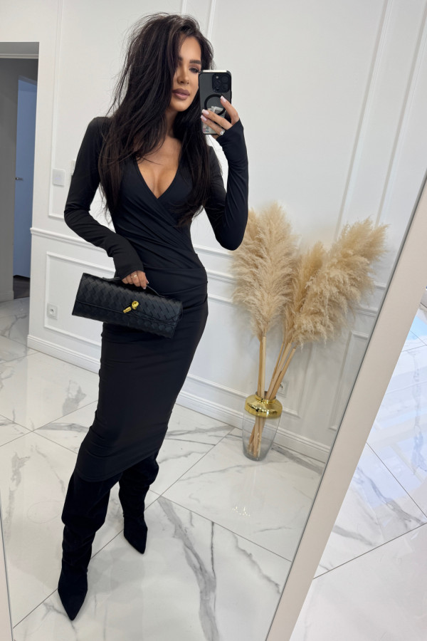 Czarna sukienka midi bawełniana z zakładką i kapturem JUSTA 171