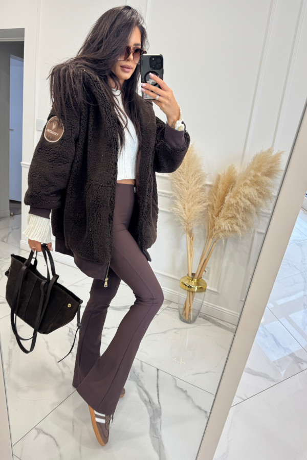 Czekoladowa kurtka pluszowa zapinana na zamek Wanda 129