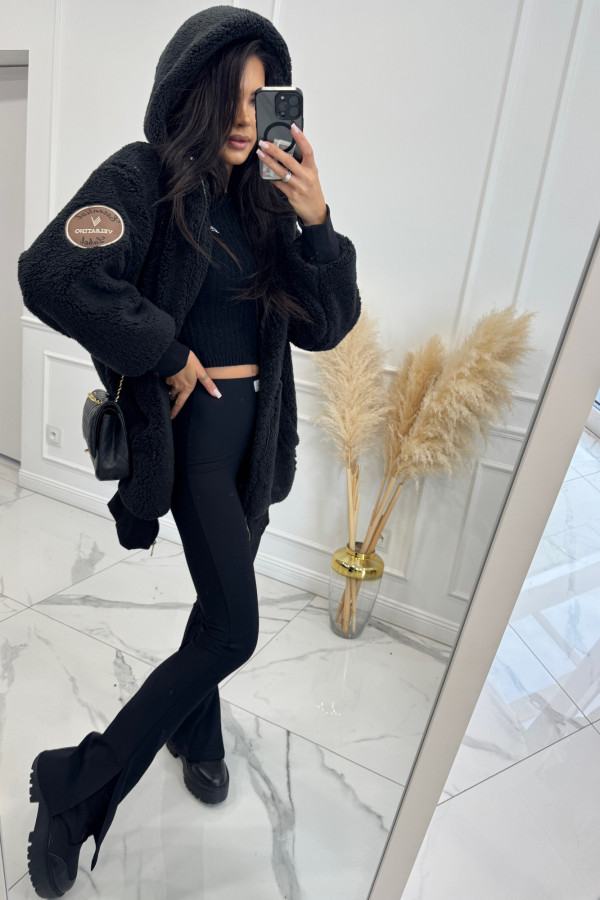 Czarna kurtka pluszowa zapinana na zamek Wanda 129