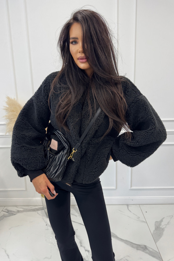 Czarna kurtka pluszowa zapinana na guziki Miranda 129