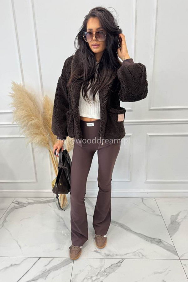 Czekoladowe legginsy dzwony prążkowane Majkel 34