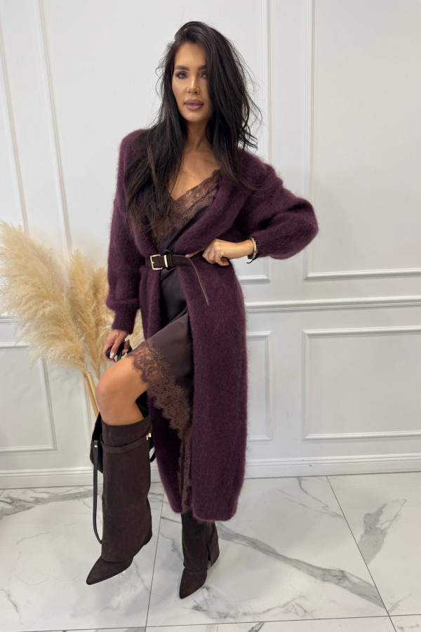 Kardigan długi kid moher śliwkowy ANTONIO 06