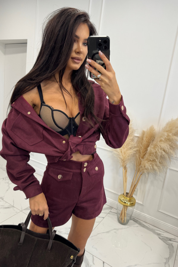 Bordowy komplet zamszowy koszula + spodenki LISSA 121